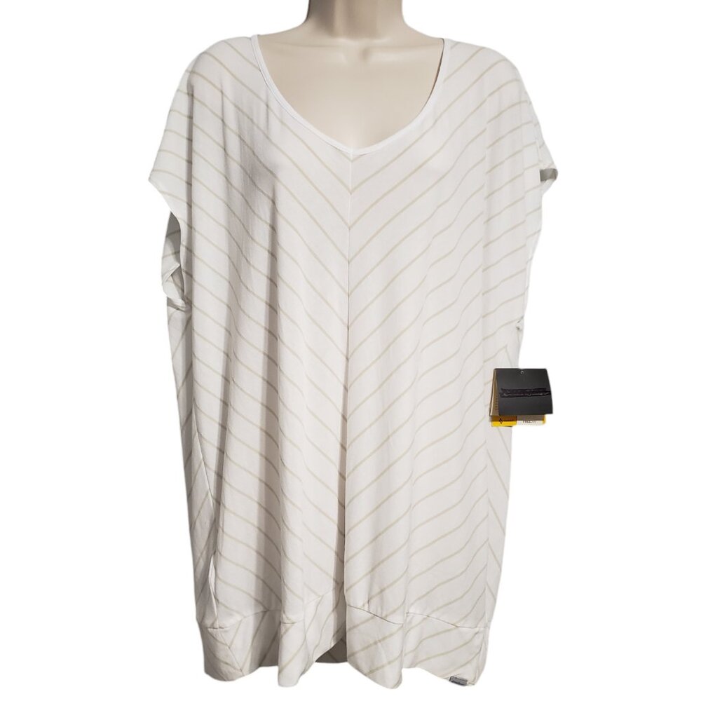 Eddie Bauer Free Dry Women's Top XXL Dolman Sleeve White Beige Striped Long Tee